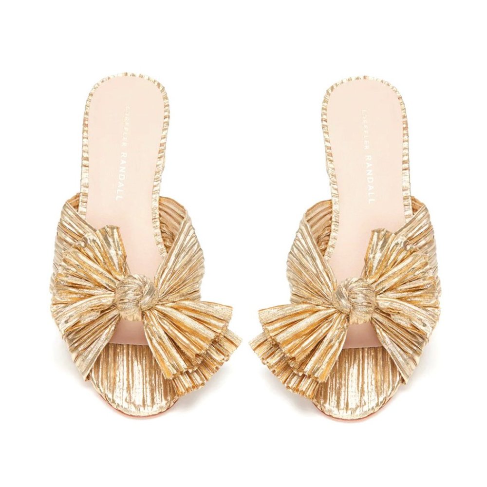 Gold Emilia Pleated Knot Mules - Loeffler Randall DUPE